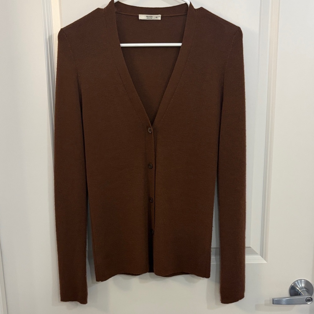 Prada Cashmere Cardigan Orange V Neck Button Front Size 42 S - Picture 4 of 7